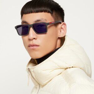 NEW Prada Linea Rossa PS05YS UFK05U Grey Rubber Blue Mirror Violet Sunglasses